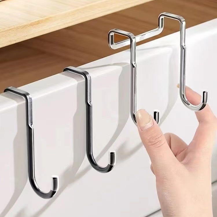 Stainless Steel Double S-Shaped Hook, Punch-Free, Multi-Functional Kitchen Bathroom Bedside Clothes Hook, Dormitory Cabinet Door Back Hook