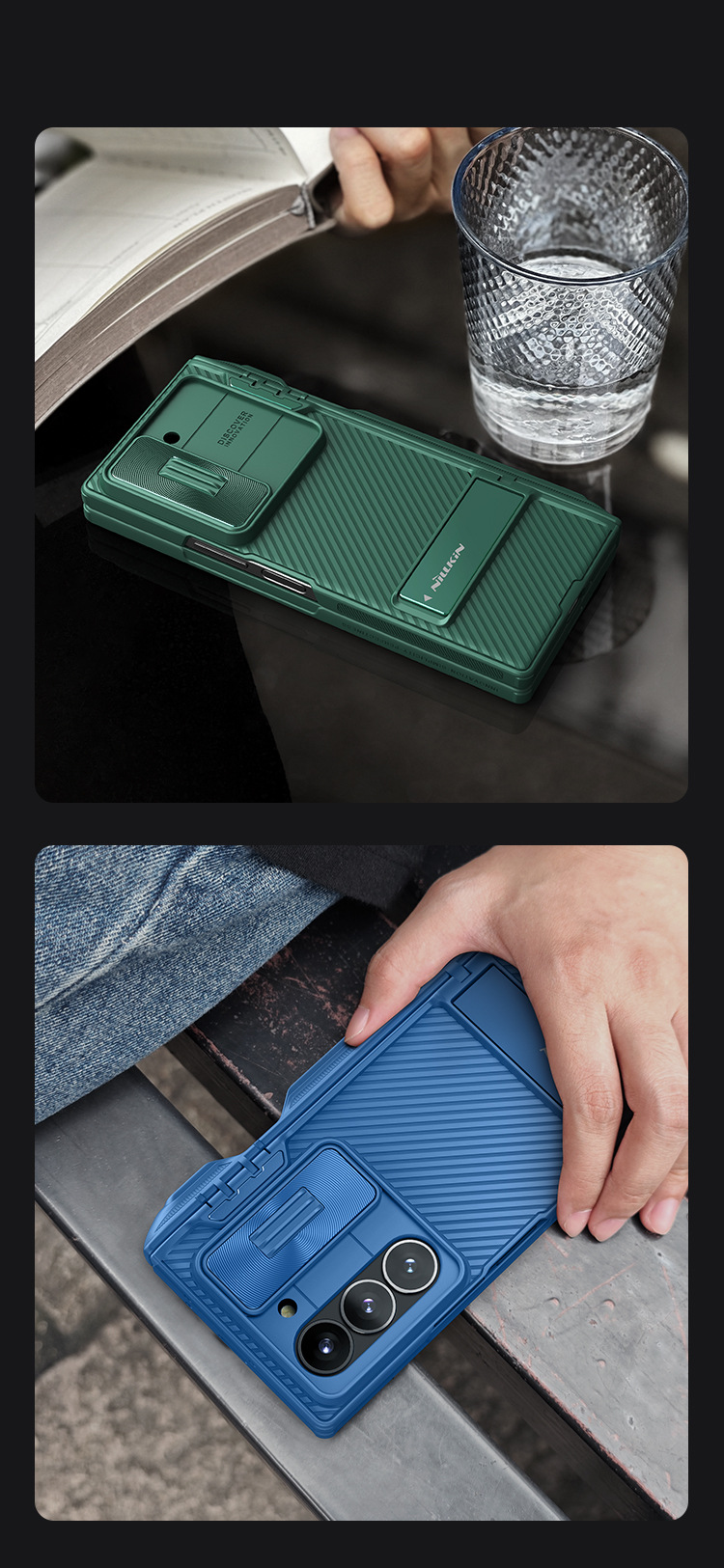 Ốp lưng Samsung Galaxy Z Fold 6 gập có chân đế vô hình, khe cắm bút, gương đen — Gương Đen Fold (Kiểu bộ bút) màu xanh lá cây, Phiên bản đặc biệt không làm, Samsung Z Fold 6 chi tiết 11