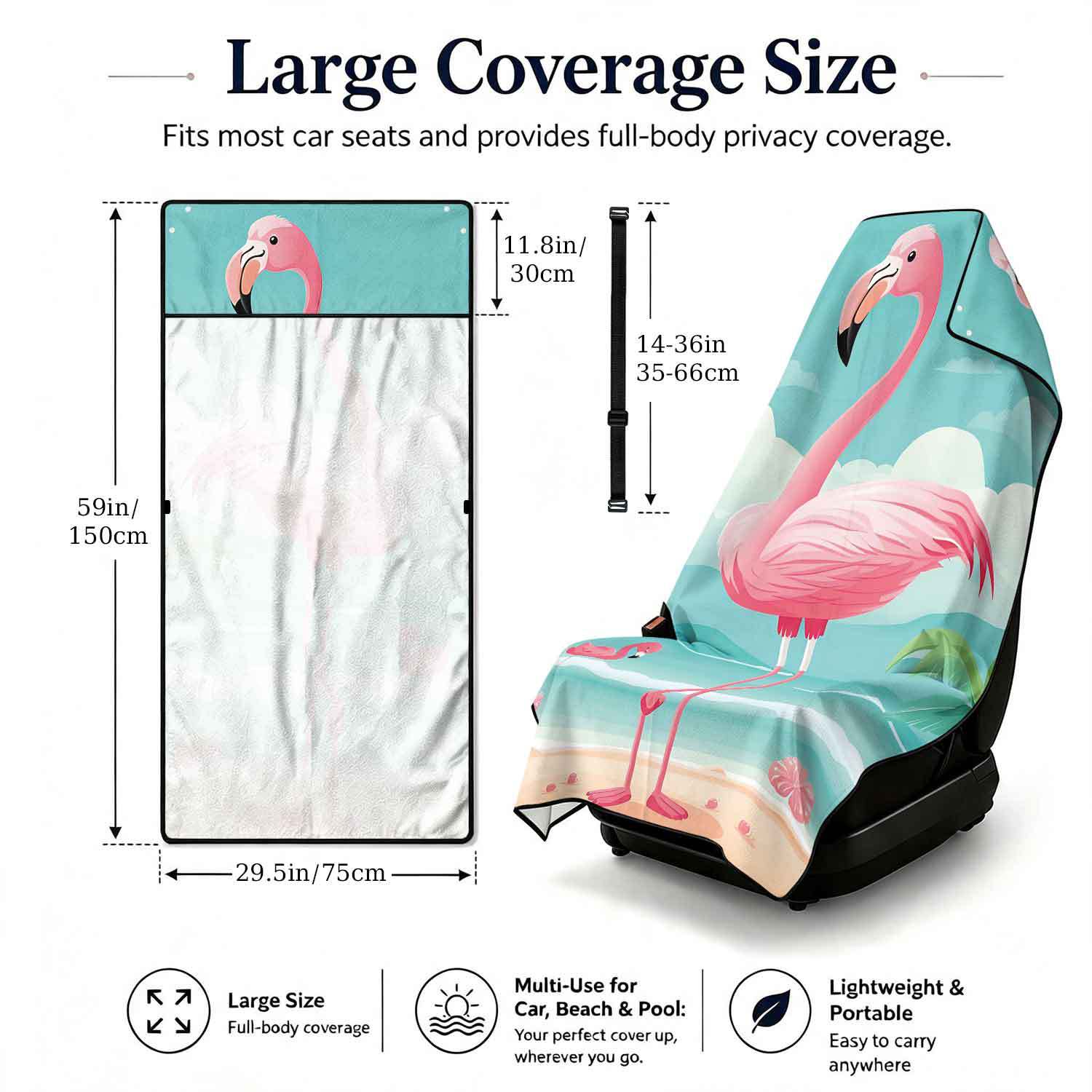 Printed bath towel and car seat cover 2-in-1, ultra-fine fiber outdoor beach and car dual-use universal seat cushion