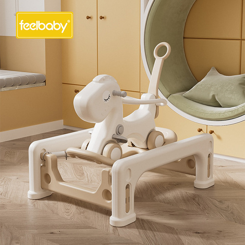 Feelbaby Children's Rocking Horse Baby Rocking Horse, 2-in-1 Birthday Gift for Infants, Anti-Fall Small Wooden Horse