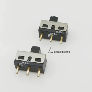 拨动开关SS-24H01 3脚1P2T单排档立式黑色带金属支架滑动开关