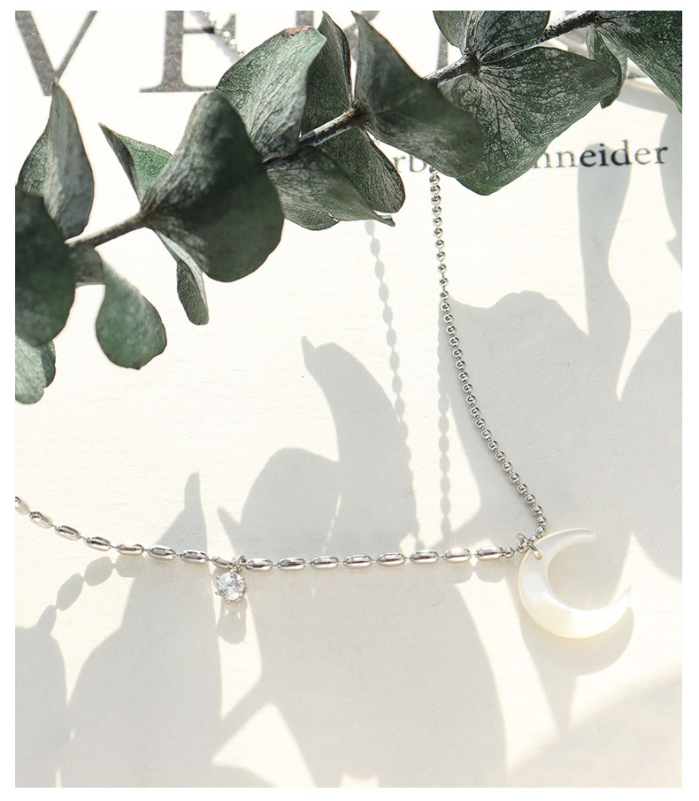 Womenu0027S Fashion Geometric Moon Titanium Steel Necklace Plating Zircon Stainless Steel Necklaces