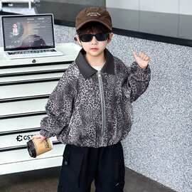 男童秋装时尚痞帅豹纹外套儿童潮酷美式夹克2026新款男小童棒球服