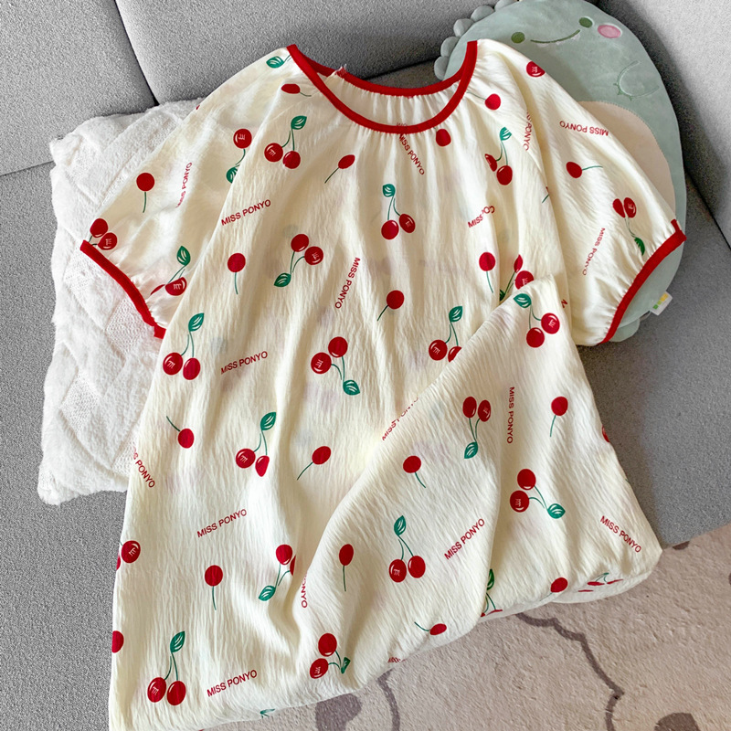 Pijamas de hilo de algodón de nubes japonesas para mujer, verano dulce de manga corta, lunares de color, camisón de niña linda, servicio a domicilio