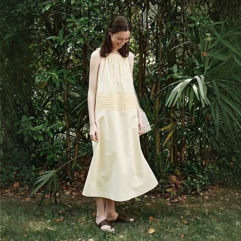 Cotton Color-Blocked Loose Dress A-Line Tie-Back Vest Dress Ly1436 Source Manufacturer