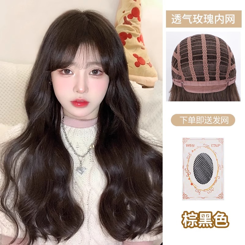 Peruca de cabello largo de mujer natural toda la cabeza tipo ondulado largo rizado cabello largo de simulación de cabello largo completo cabello humano verdadero cubierta de cabello