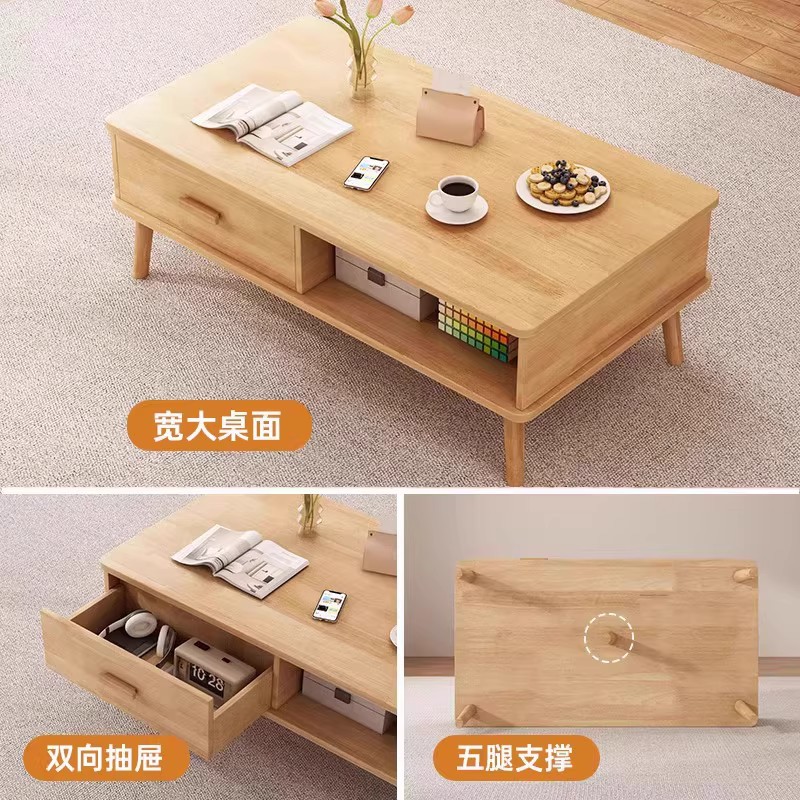 Mesa de centro de madera maciza sala de estar hogar 2025 nuevo estilo tronco sofá mesa de té simple y moderno apartamento pequeño mesa cuadrada