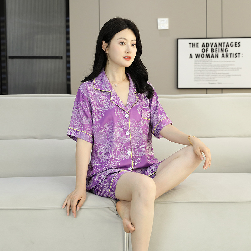 보라색 복숭아꽃 자카드(반소매 반바지)