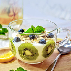 【新商品・送料無料】朝食カップ 北欧風 大型 オートミールカップ 家庭用ボウル ハンドル付き ガラスカップ ミルクカップ