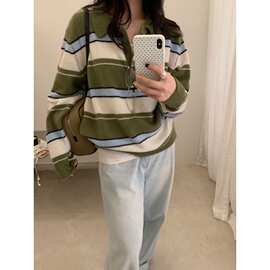 木四 100%全羊毛Polo翻领针织衫女韩国宽松软糯羊毛毛衣濮院M7384