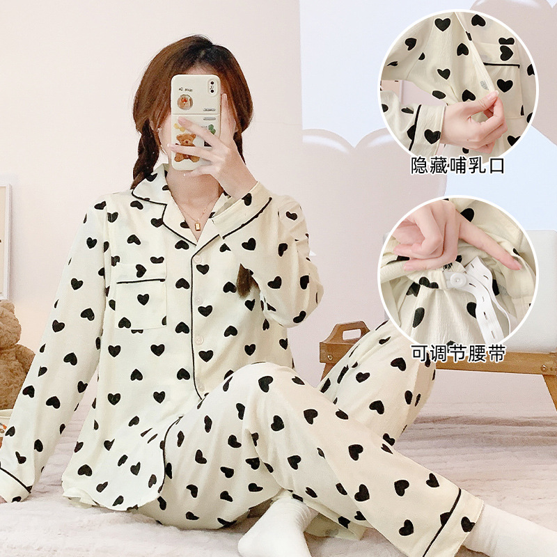新款加肥大码月子服宽松绉布棉哺乳睡衣女春装产后喂奶衣孕妇套装