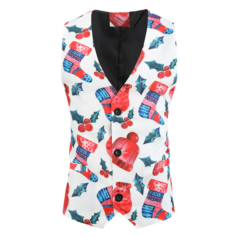2021 New Men's Suit Vest Christmas Printed Casual Vest Men's Slim Straight-Leg Vest Cotton