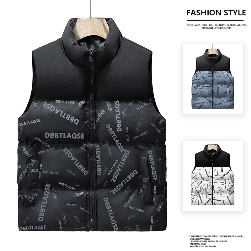 Chaleco de hombro de empuje principal de invierno de costura de algodón sin mangas chaleco de algodón suelto de impresión femenina universal en el clip de collar vertical