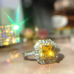 Shining Egg Princess Round Top Yellow Sapphire Ring, 18K Gold Multi-Faceted Trapezoid Shaped Colorful Gemstone and Sparkling Diamond Ring