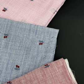 D-8365#樱桃全棉牙签条刺绣花衬衫连衣裙子裤子帽子箱包面布料