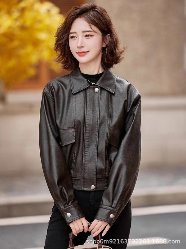 一件代女士皮衣外套高档机车皮衣短款防风春秋小香风宽松夹克皮衣|undefined
