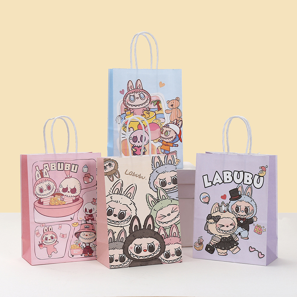 跨境新款创意拉布布主题系列手提牛皮纸袋可爱卡通印花包装袋批发