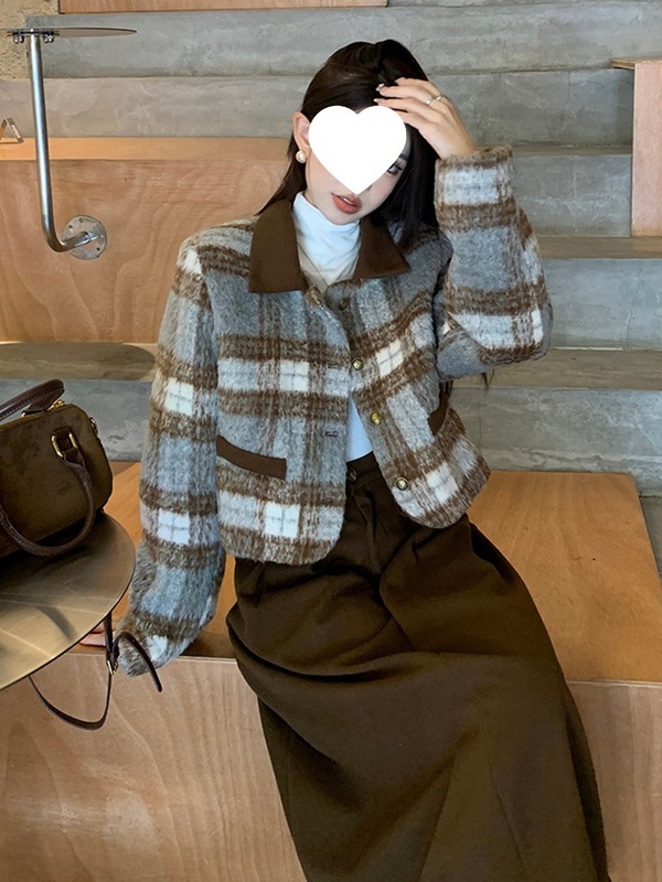 秋冬季复古两件套加厚毛呢高个子套装短外套女百褶长裙时尚套装裙|undefined