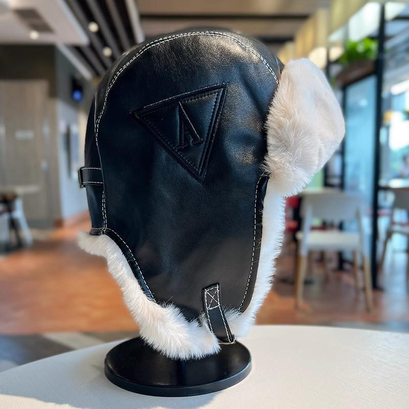 Pilot Hat Women's Warm Pu Leather Plush Ear Protection Skiing Cap_voghion.com