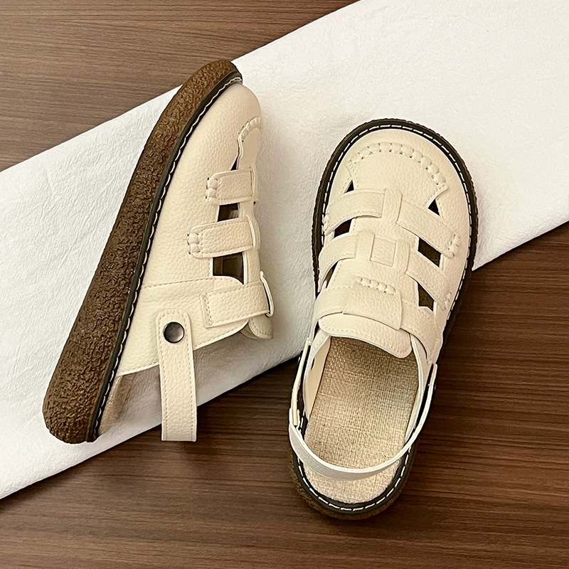 Женские сандалии Baotou, новинка 2024, летняя верхняя одежда, туфли из крокодиловой кожи, двойные полутапочки на толстой подошве, пляжная римская обувь