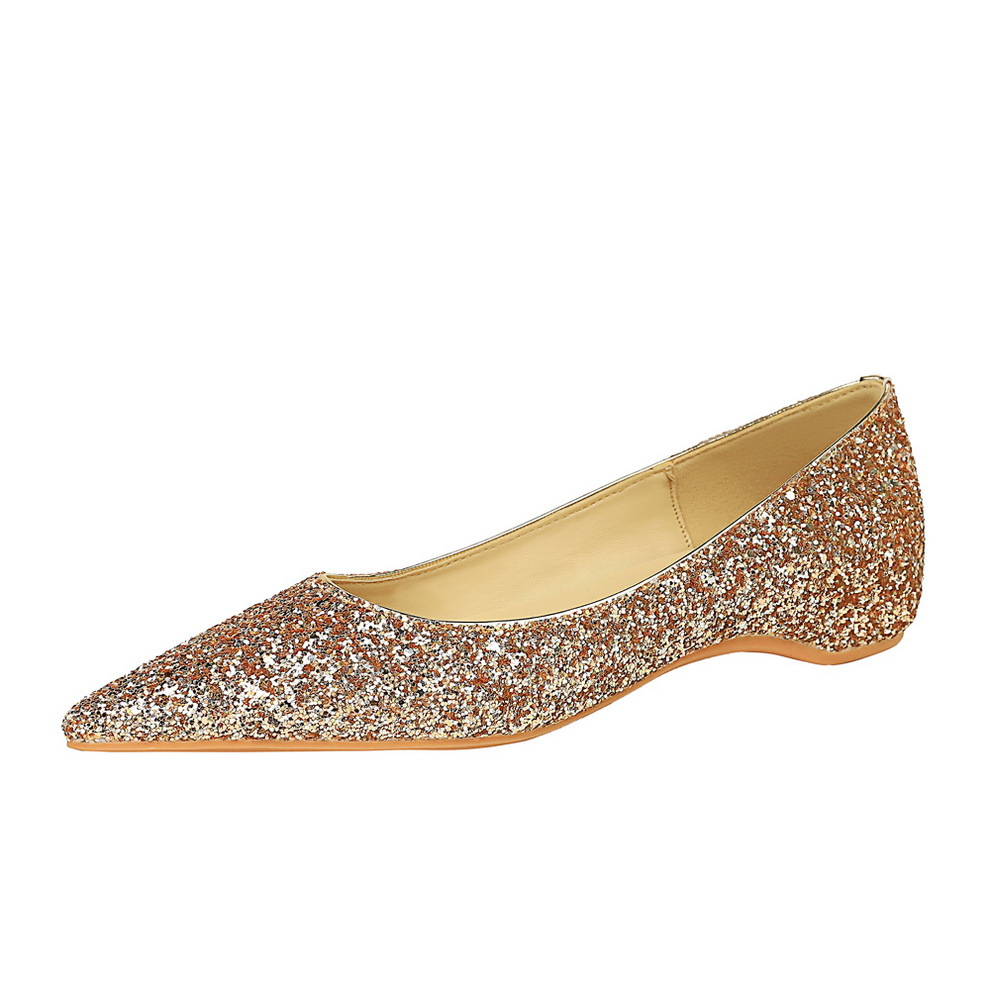 531-3 Banquet Fashion Versatile Low Heel Slope Heel Inner Height Increase Shallow Mouth Pointed Glitter Women's Shoes Single Shoes Wedding Shoes