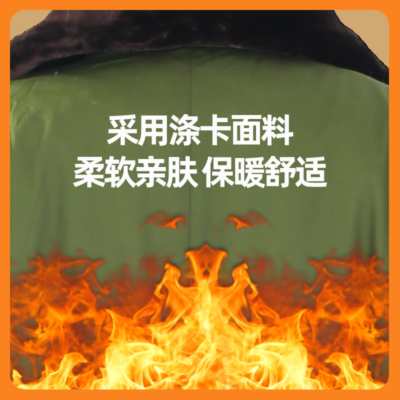 Wholesale Winter Long Heavy Warm Fleece Parka with Cotton Insulation Military Green Outdoor Work Protective Cold-Resistant Fleece Jacket