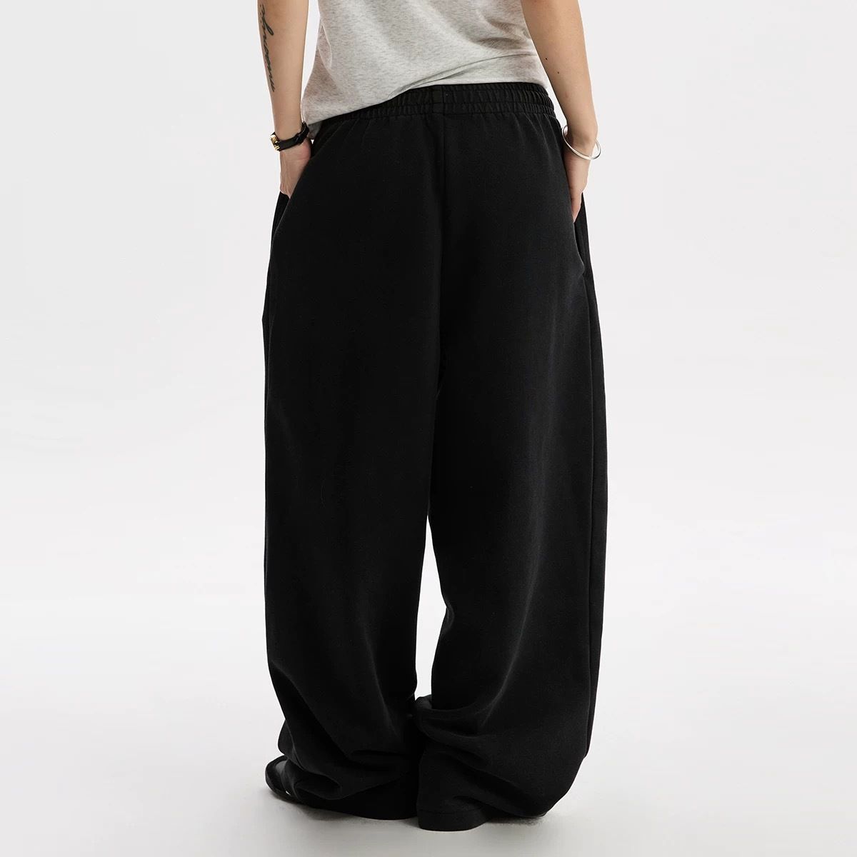Pantalones Deportivos Rectos para Mujer de Poliéster y Algodón Cintura Alta Holgado