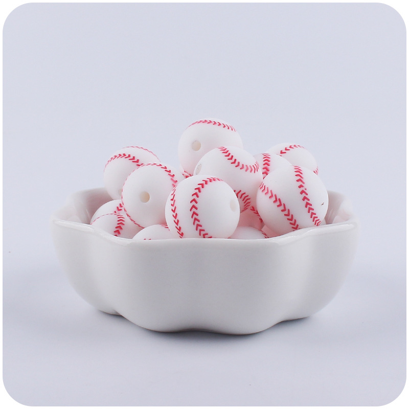 15mm de dibujos animados de fútbol de impresión de calidad alimentaria cuentas de silicona joyería de bricolaje chupete cadena mordedor pulsera collar accesorios pequeños