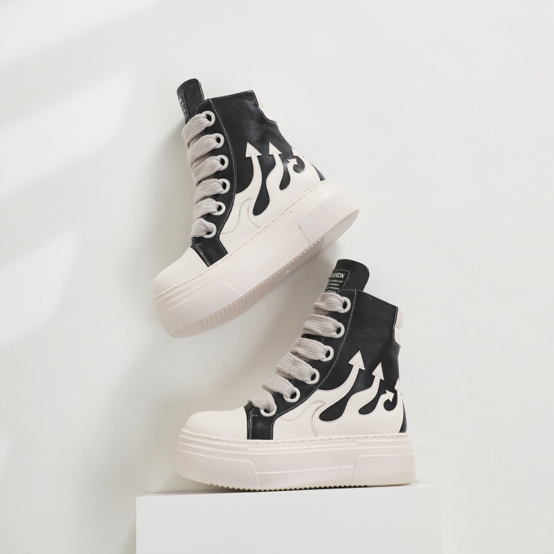 2024 New European and American High-top Shoes plus size Women's Shoes Color-matching Thick Bottom Thick Shoelace Couple Flame Shoes Personalized Trendy Shoes for Men