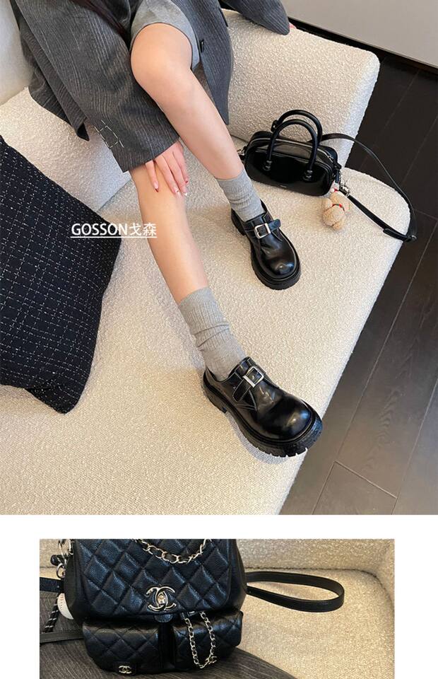 Giày lười nữ da lộn cổ điển đế dày gót vừa mũi tròn phối khóa nhỏ — màu đen chi tiết 24