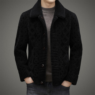 MJ1151 Men's Winter Sheep Warm Jacket Casual Two-sided Lapel Coat Fur Jacket