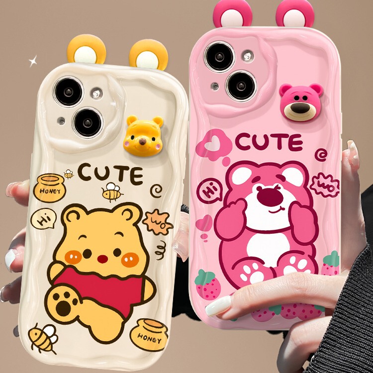 Strawberry Bear Apple 17 Mobile Phone Case iPhone 14Pm Cute Winnie the Pooh Doll 13 Silicone 16 All-Inclusive Anti-Fall Soft