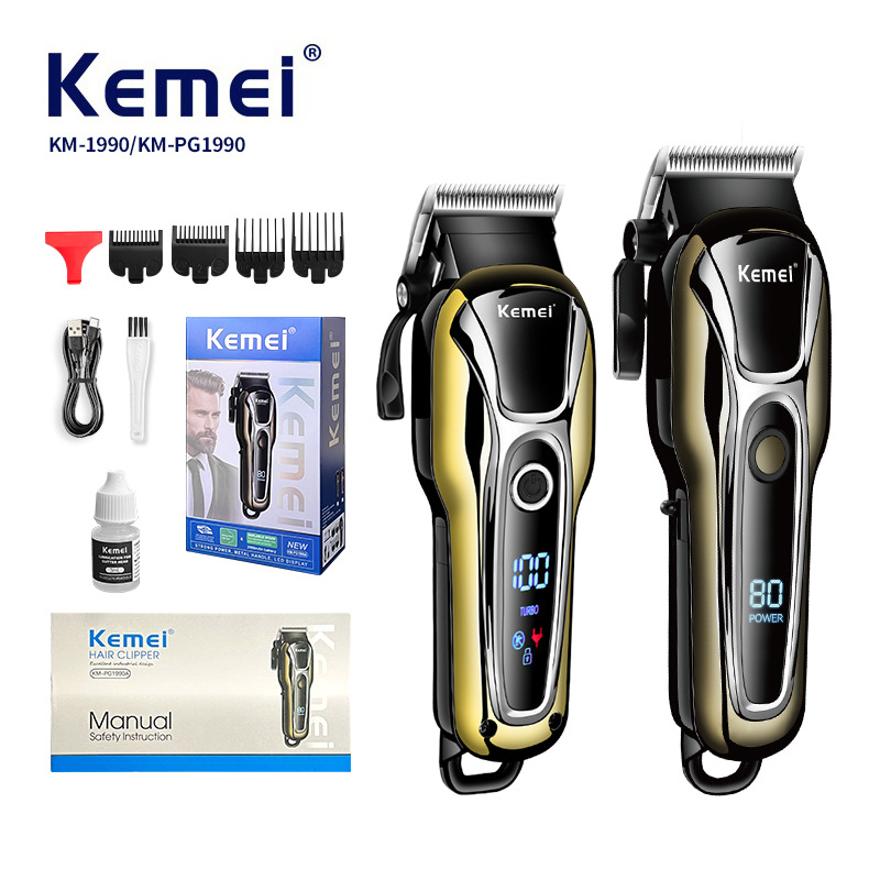 Cortadora de pelo Kemei para peluquería, de voltaje amplio, con pantalla digital, silenciosa, para corte de precisión, al por mayor, KM-1990