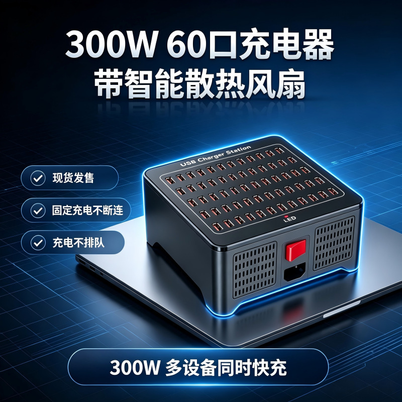 Cross-Border 60-Port Power Adapter 300W Mobile Phone Charging Station Studio Office USB Multi-Port Desktop Charger Cross-Border 60-Port Power Adapter 300W Mobile Phone Charging Station Studio Office USB Multi-Port Desktop Charger