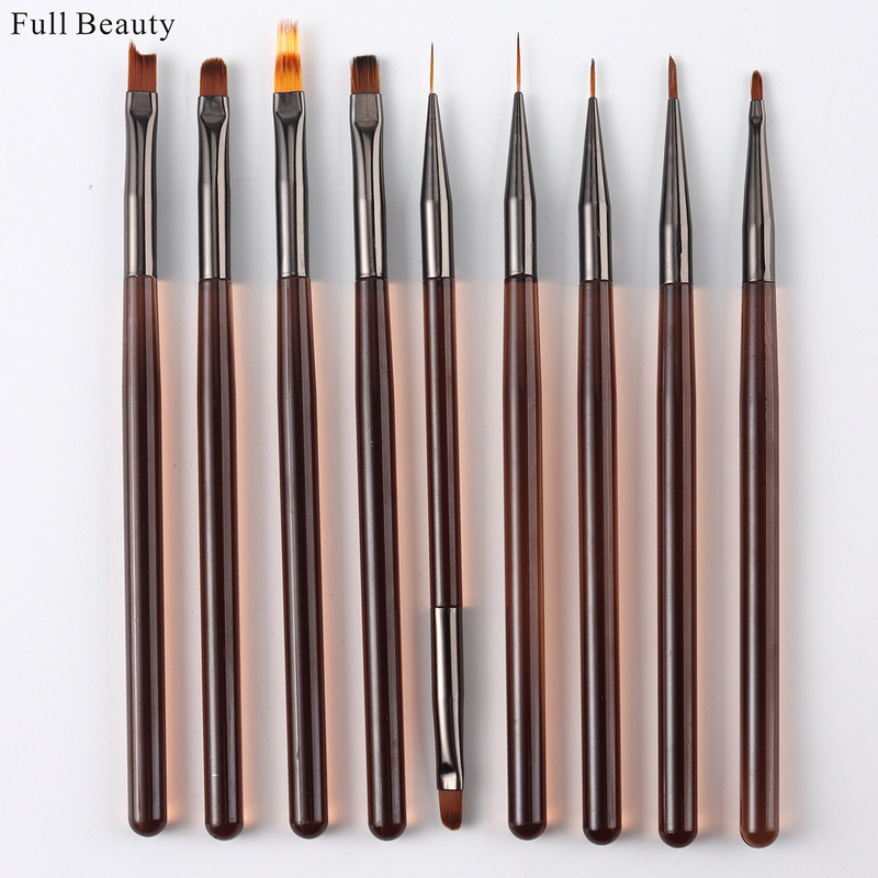 Japanese Manicure Pen Wholesale Acrylic Coffee Color Rod Brush Pull Line Pen Phototherapy Pen Color Painting Pen French Set