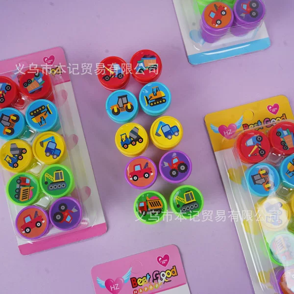 Cartoon-themed, popular construction vehicle stamp set (10 pieces), featuring high-quality designs and clear patterns, perfect for kindergarten scrapbooks and motivational messages; wholesale available