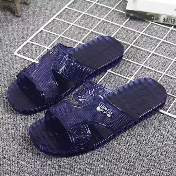 夏季新款水晶拖鞋男款防水防臭浴室洗澡外穿透明果冻底塑胶一字拖