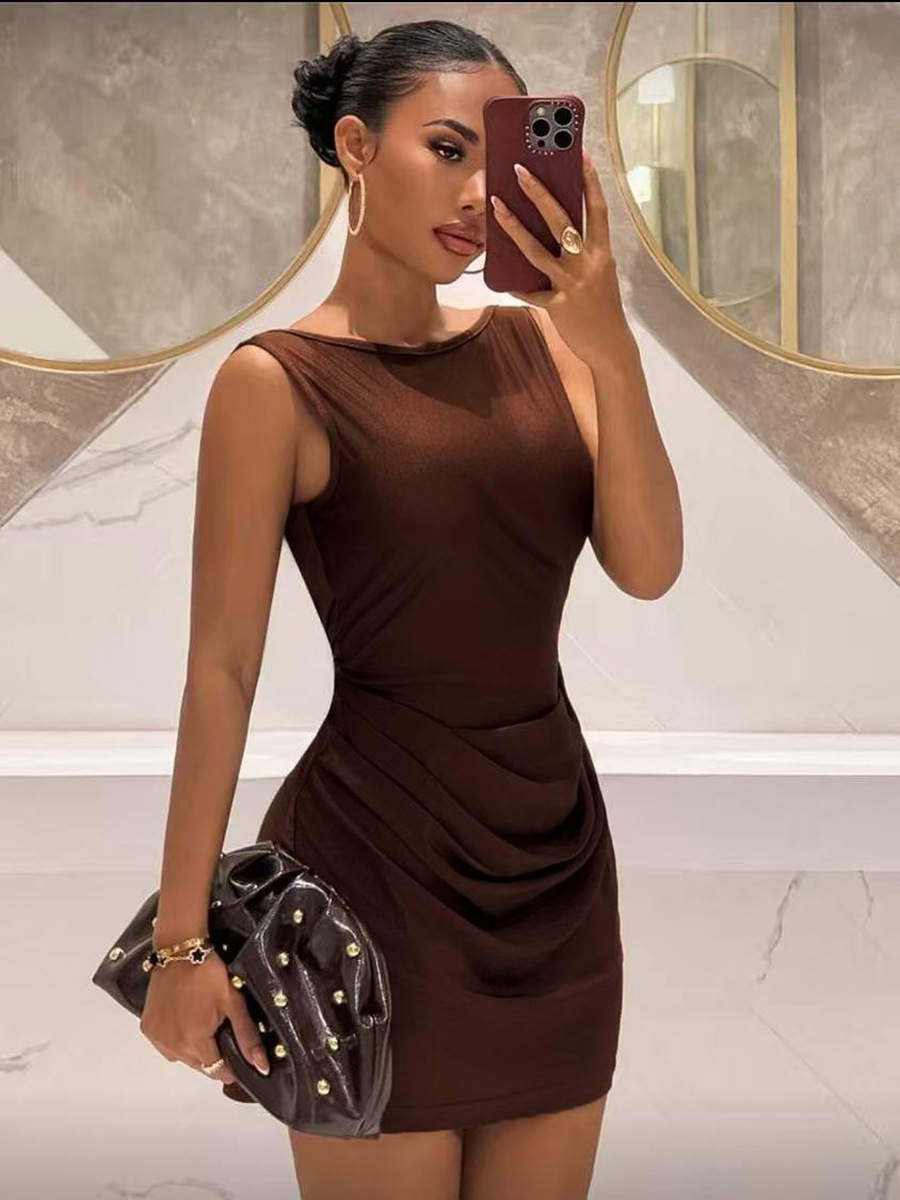 summer elegant fitted solid color dress
