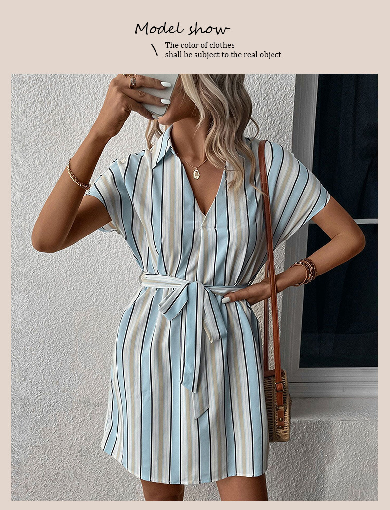 Camicia da donna, gonna a maniche corte, polo, a righe, abito da pendolare_voghion.com
