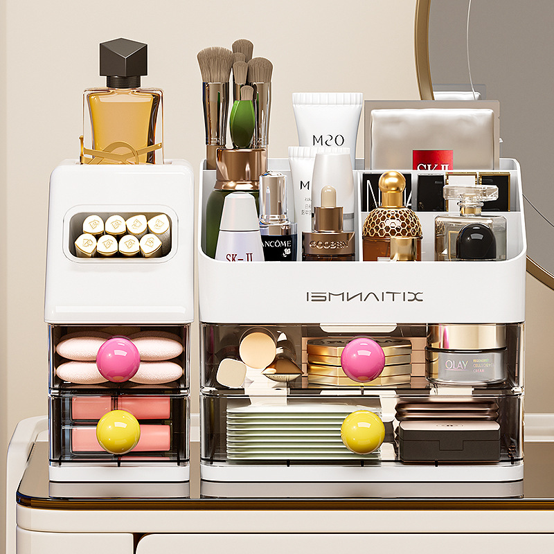 Caja de almacenamiento de cosméticos, escritorio, caja de almacenamiento de alta calidad, tocador de gran capacidad, productos para el cuidado de la piel, máscara de lápiz labial, estante de almacenamiento