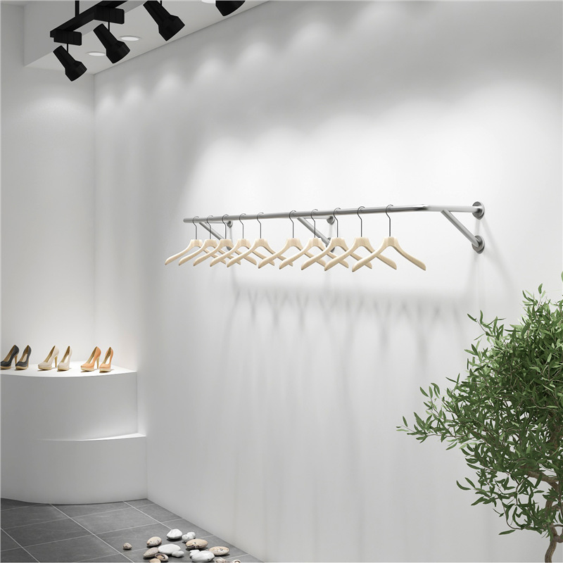 批发定制服装展示架不锈钢拉丝壁挂服装店网红陈列架上墙挂衣
