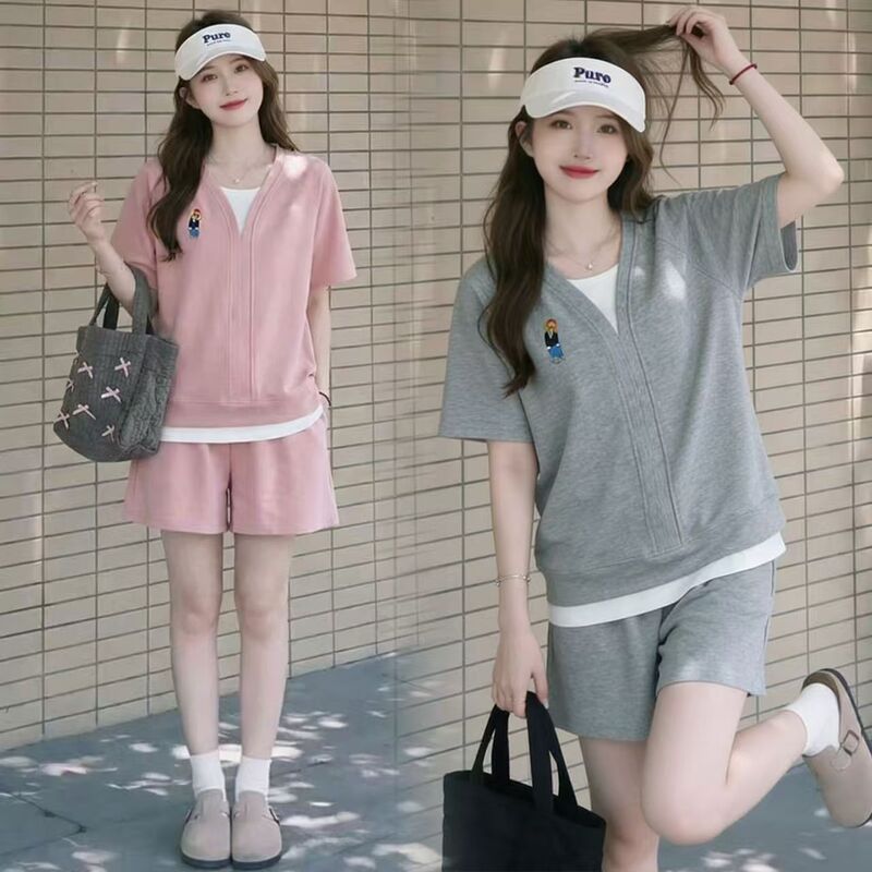European Cross-Border Ice Silk Ribbed New Sports Suit T-Shirt and Shorts Set for Women, Summer Short-Sleeve Two-Piece Trendy Set European Cross-Border Ice Silk Ribbed New Sports Suit T-Shirt and Shorts Set for Women, Summer Short-Sleeve Two-Piece Trendy Set