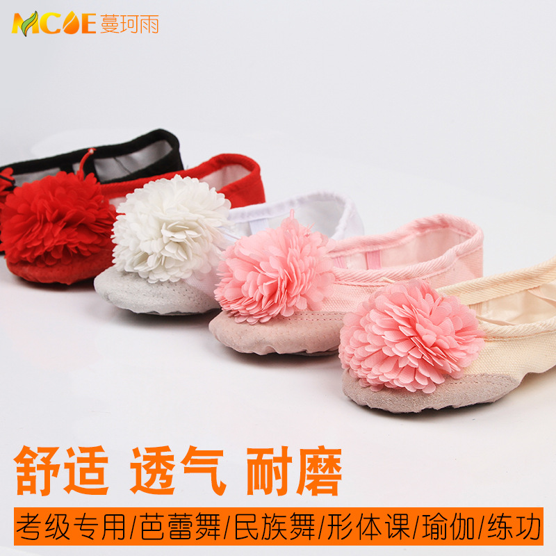 舞蹈鞋软底猫爪鞋成人儿童练功鞋芭蕾舞蹈鞋花朵绣花鞋|ms