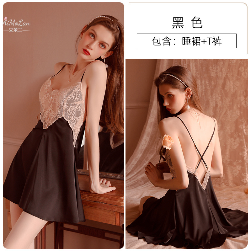 2021 nuevo invierno sexy pijamas de las mujeres puro deseo verano seda del hielo Correa encaje camisón 187