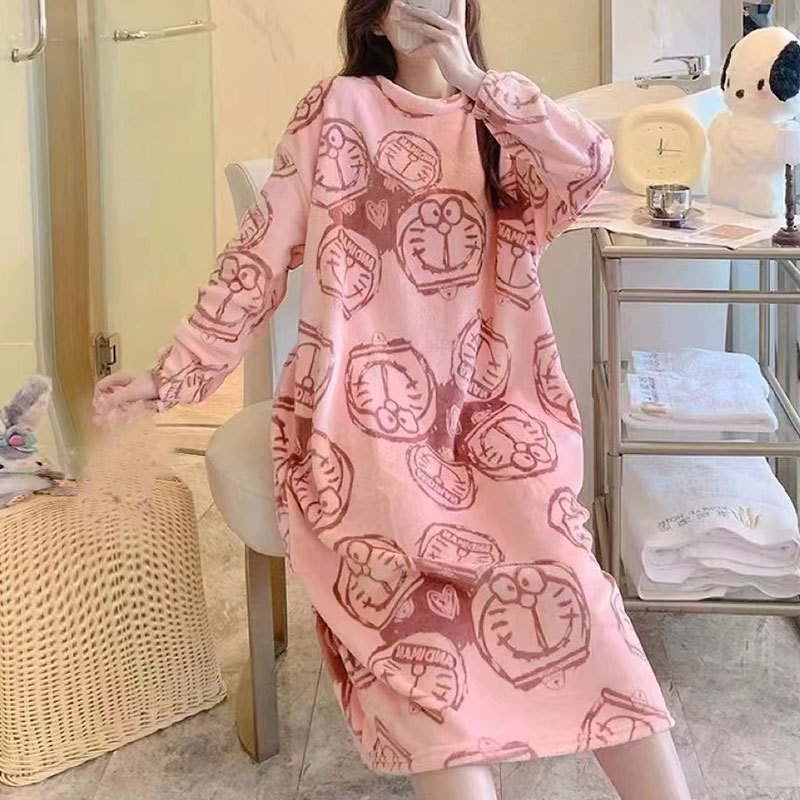 Flannelnightdress工厂直接外贸阿拉伯长裙法兰绒睡裙冬冬季加厚