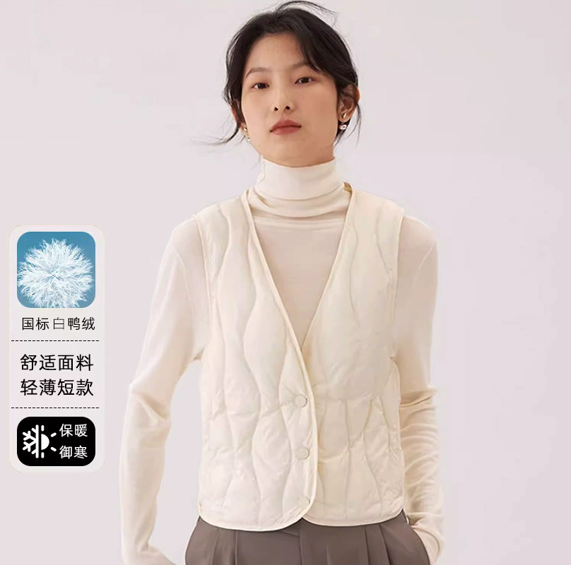 Зимний новый пуховый жилет дамы тонкий V-образный вырез, нижнее тело, чтобы согреться внутри и носить короткие сплошные плечи
