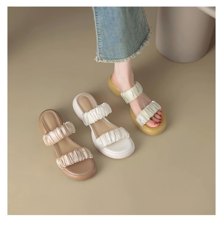 Ruodan Original High-end Sense ~ Infradito in seta con suola spessa e punta tonda capispalla da donna moda sandali e pantofole con tacco spesso_voghion.com