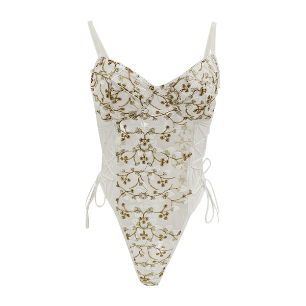 White (no steel ring, no breast pad, hidden buckle in crotch)