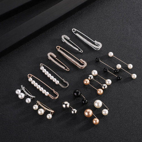 New Korean style high-end pearl anti-exposure brooch women's clothing shirt collar pin waist pin one-word pin
