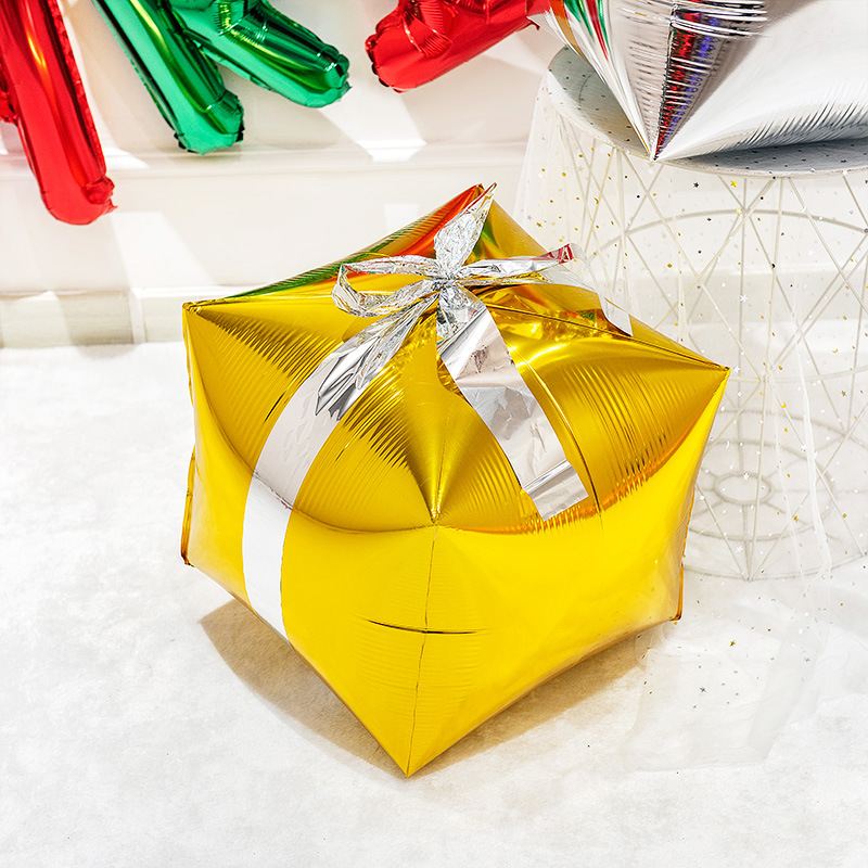 22 pulgadas 4D bola cuadrada caja de regalos de globo de película de aluminio decoración de Navidad decoración de globo comercio exterior transfronterizo